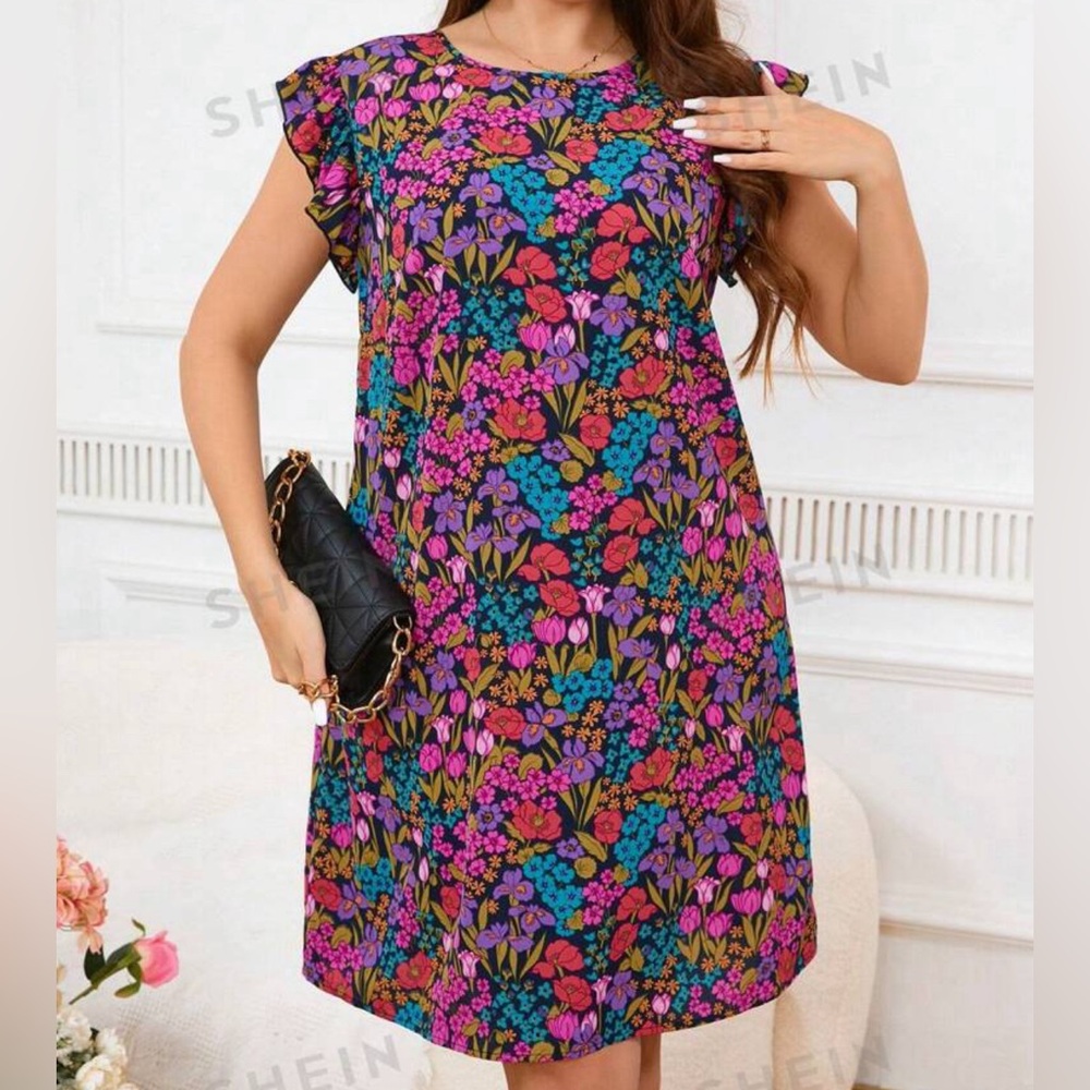 Floral Print. Tie Back. Butterfly Sleeve. Dress
